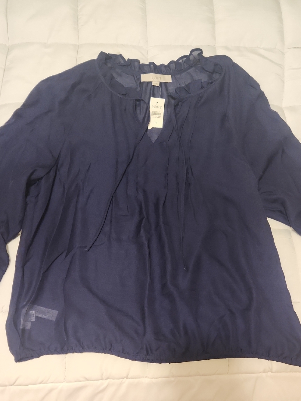 NWT LOFT Purple Ruffled Tie-Neck Long Sleeve Blouse Size XL